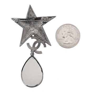 CHANEL Crystal Resin Star CC Brooch Silver Blue