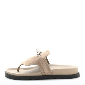HERMES Suede Goatskin Womens Empire Sandals 35 Beige Sable