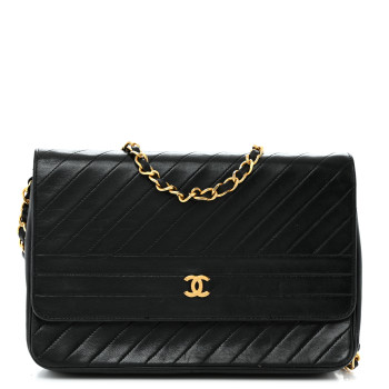 CHANEL Lambskin Diagonal Quilted Small Single Flap Black