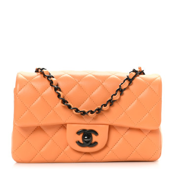 CHANEL Lambskin Quilted Mini Rectangular Flap Orange