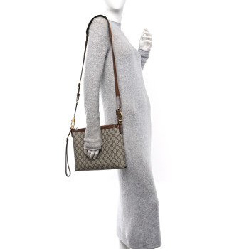 GUCCI GG Supreme Monogram Azalea Calfskin Retro Interlocking G Wristlet Messenger Bag Beige Ebony Brown Sugar