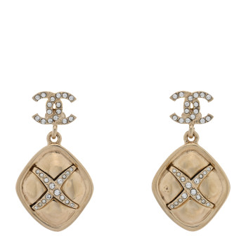 CHANEL Crystal CC Drop Earrings Gold