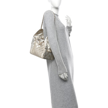 CHANEL Metallic Caviar Quilted Small Chanel 25 Hobo Gold