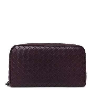 BOTTEGA VENETA Nappa Intrecciato Zip Around Wallet Aubergine