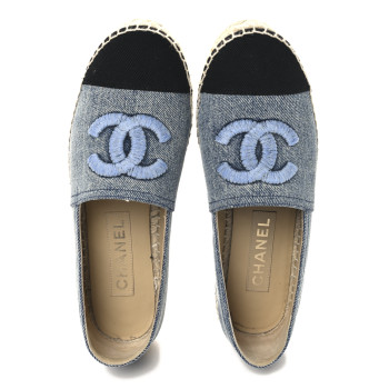 CHANEL Denim CC Espadrilles 37 Blue Black