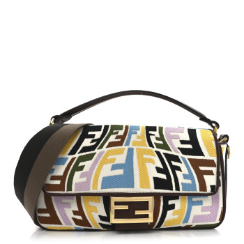 FENDI X SARA COLEMAN Canvas Vitello King Seta FF Fish Eye Embroidered Baguette Grezzo Multicolor Ghianda