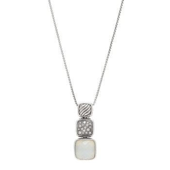 DAVID YURMAN Sterling Silver Diamond Moon Quartz Chiclet Triple Drop Necklace