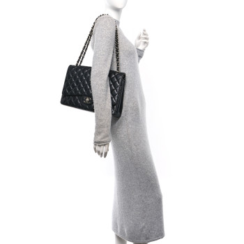 CHANEL Lambskin Quilted Maxi Double Flap Black
