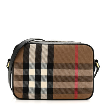 BURBERRY Giant Check Calfskin Large Camera Bag Black
