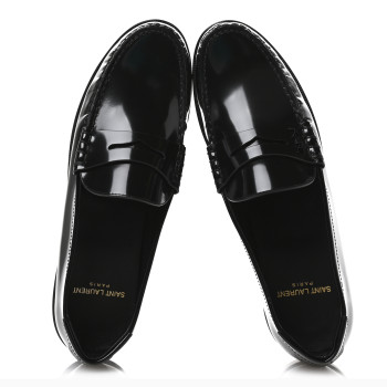 SAINT LAURENT Calfskin Penny Loafers 38 Black