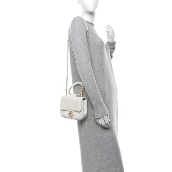 CHANEL Lambskin Quilted Small In The Loop Handle Flap Bag White