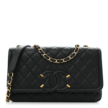 CHANEL Caviar Quilted Medium CC Filigree Flap Black