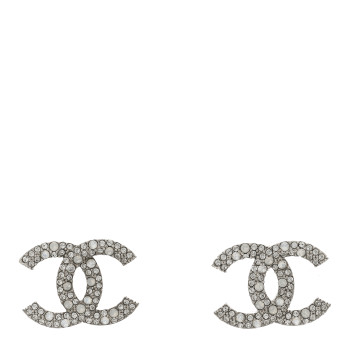 CHANEL Crystal Large CC Earrings Silver