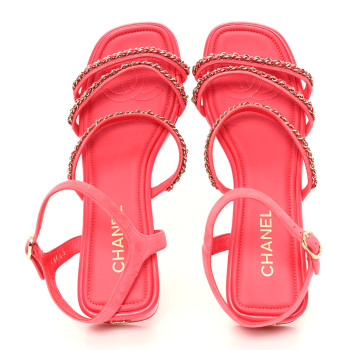 CHANEL Suede Calfskin Chain Sandals 41 Fuchsia