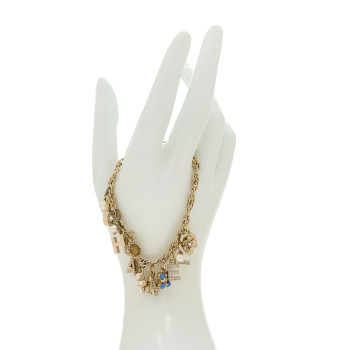 CHANEL Metal Crystal Chain CC Charms Bracelet Gold