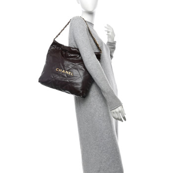 CHANEL Shiny Calfskin Quilted Small Chanel 22 Dark Brown