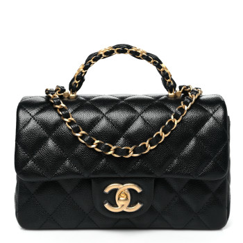 CHANEL Caviar Quilted Mini Top Handle Rectangular Flap Black