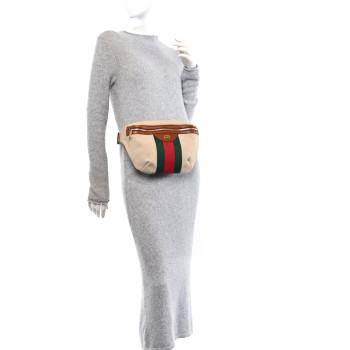 GUCCI Vintage Canvas Web Belt Bag Sand Cuir