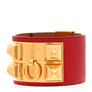 HERMES Epsom Collier de Chien CDC Bracelet S Rouge Casaque