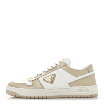 PRADA Vitello Sport Spazzolato Rois Triangle Logo Womens Downtown Low Top 30mm Sneakers 36 White Beige