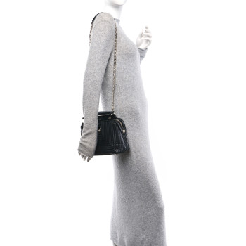 FENDI Shiny Nappa Trapuntata Chain Small DotCom Click Chain Satchel Black