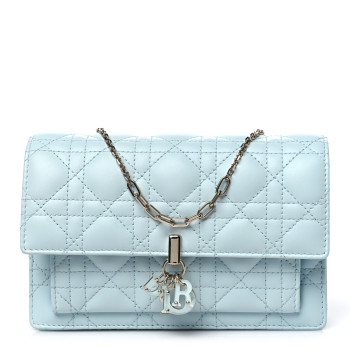 CHRISTIAN DIOR Lambskin Cannage Lady Dior Chain Pouch Light Blue