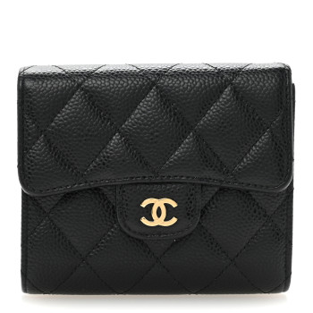 CHANEL Caviar Quilted Compact Flap Wallet Black
