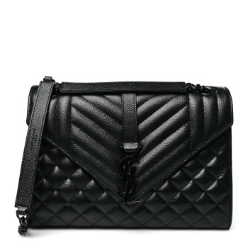 SAINT LAURENT Grain De Poudre Textured Mixed Matelasse Triquilt Medium Monogram Monochrome Satchel Black