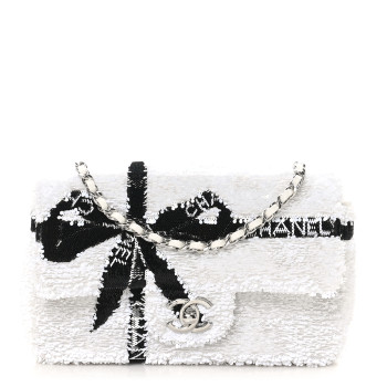 CHANEL Sequin Ribbon Mini Rectangular Flap White Black