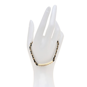 CHANEL Metal Lambskin Crystal Sergeant Chanel Bracelet Gold