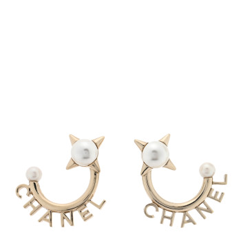 CHANEL Pearl Logo Earrings Gold