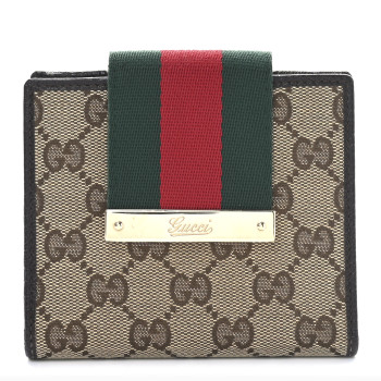 GUCCI Monogram Ladies Web French Flap Wallet Dark Brown