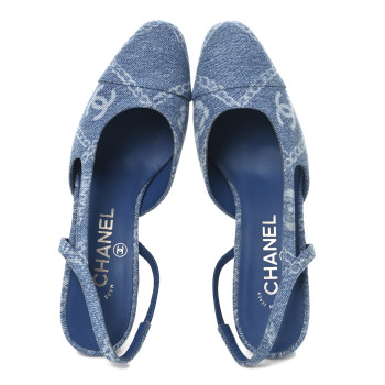 CHANEL Denim Cap Toe Denim Slingback Pumps 36 Blue