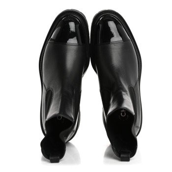 CHANEL Calfskin Patent Cap Toe Ankle Boots 37 Black