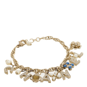 CHANEL Metal Crystal Chain CC Charms Bracelet Gold