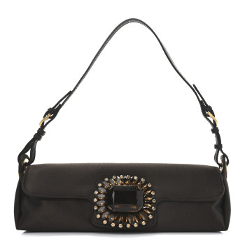 JIMMY CHOO Satin Crystal Pochette Shoulder Bag Brown