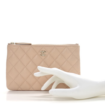 CHANEL Caviar Quilted Cosmetic Case Beige