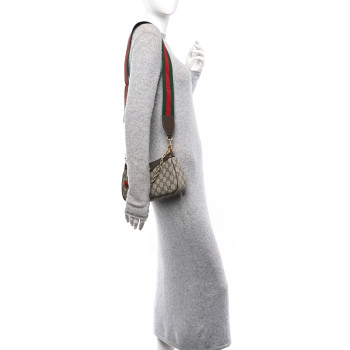GUCCI GG Supreme Monogram Textured Dollar Calfskin Web Small Ophidia GG Handbag Beige Ebony New Acero