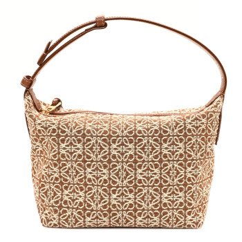 LOEWE Jacquard Anagram Calfskin Small Cubi Bag Tan Pecan