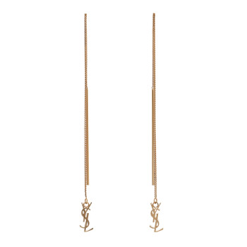SAINT LAURENT Metal Monogram Pendant Threader Earrings Gold