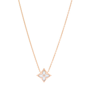 LOUIS VUITTON 18K Pink Gold Mother of Pearl Color Blossom Star Pendant Necklace