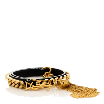 SAINT LAURENT Calfskin Monogram Chain Tassel Belt M Black
