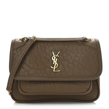 SAINT LAURENT Grained Lambskin Monogram Mini Niki Chain Satchel Darks Cork