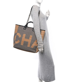 CHANEL Mixed Fibers Large Shopping Bag Blue Beige