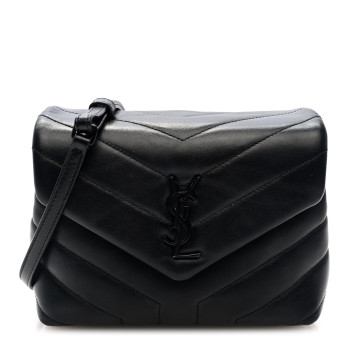 SAINT LAURENT Calfskin Y Quilted Monogram Monochrome Toy Loulou Crossbody Bag Black