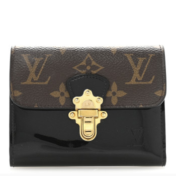 LOUIS VUITTON Patent Calfskin Monogram Cherrywood Compact Wallet Black