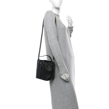 VALENTINO GARAVANI Grained Calfskin Rockstud Bucket Bag Black