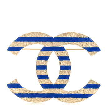 CHANEL Resin Glitter CC Brooch Gold Blue