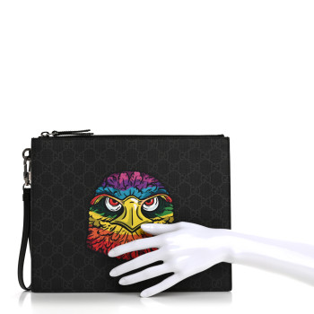 GUCCI GG Supreme Monogram Rainbow Eagle Documents Holder Black Grey Multicolor
