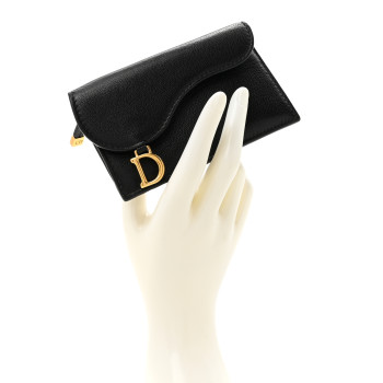 CHRISTIAN DIOR Goatskin Saddle Card Holder Black